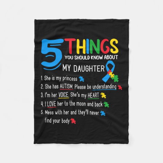 自閉症の娘の自閉症啓発支援ママパパ フリースブランケット (正面)