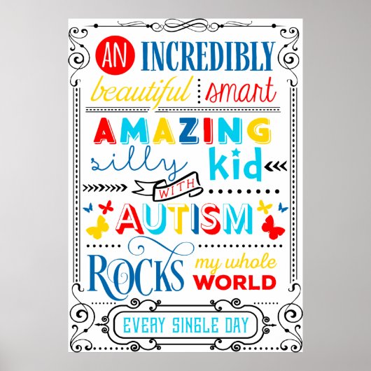 自閉症の子が私の世界のタイポグラフィ ポスター (正面)