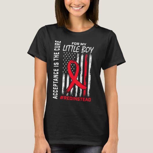 自閉症の子どものために赤を身に着けよう 赤色のアクセプタンス サン Tシャツ (正面)