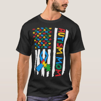 自閉症の子供を持つことを誇りに思うアメリカ国旗パズルピース 自閉症 Tシャツ