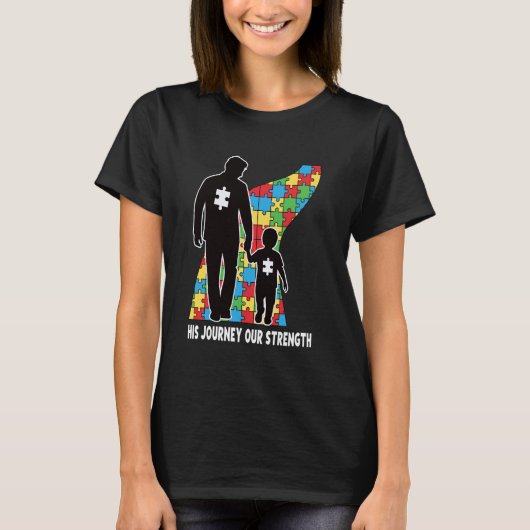 自閉症の子供を持つ父と子の強さ 自閉症啓発 Tシャツ (正面)