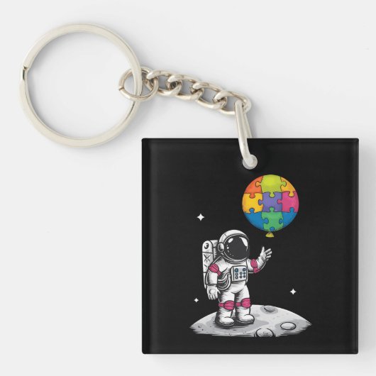 自閉症の宇宙飛行士 風船 宇宙 自閉症啓発 キーホルダー (正面)
