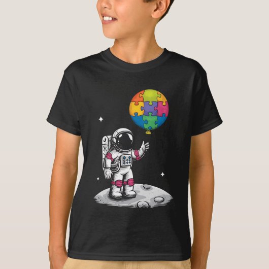 自閉症の宇宙飛行士 風船 宇宙 自閉症啓発 Tシャツ (正面)