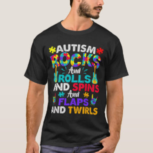 自閉症の岩とロールおもしろい自閉症の認識月 Tシャツ