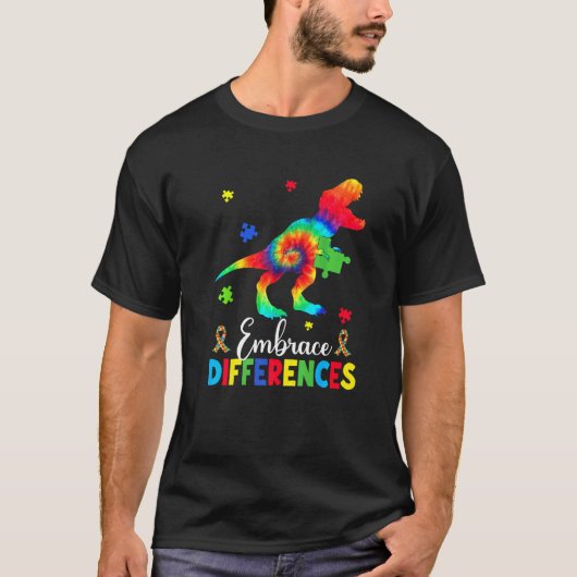 自閉症の恐竜パズルのピース 差異を受け入れる B Tシャツ (正面)