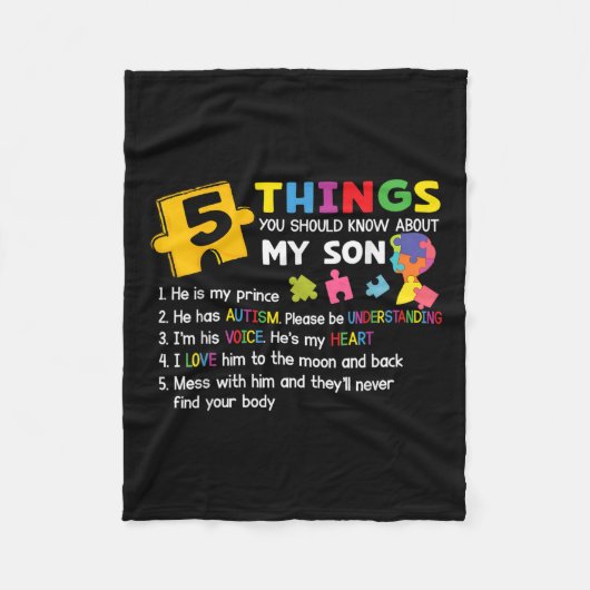 自閉症の息子の自閉症啓発ママパパ フリースブランケット (正面)