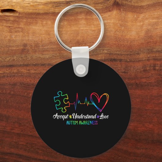 自閉症の意識を受け入れる愛の自閉症ママを理解 キーホルダー (正面)