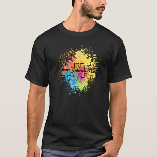 自閉症の意識を受け入れる理解する愛のサポートTe Tシャツ (正面)