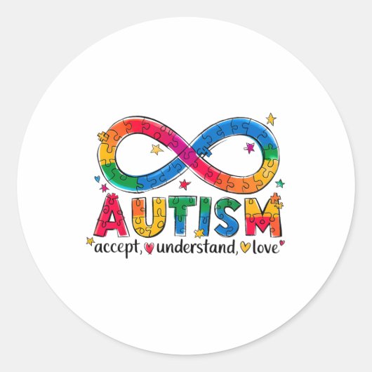 自閉症の意識を受け入れる理解Love Asd Suppor ラウンドシール (正面)