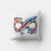 自閉症の意識カラフル羽の無限大の記号 クッション (正面)