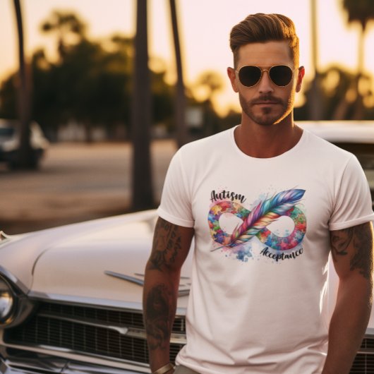 自閉症の意識カラフル羽の無限大の記号 Tシャツ