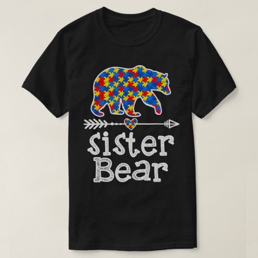 自閉症の意識シスターは自閉症アドルをサポート Tシャツ (デザイン正面)