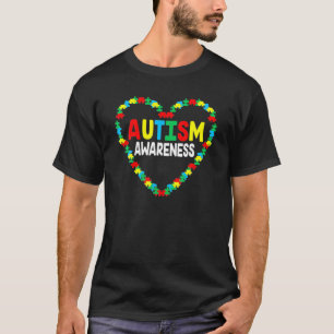 自閉症の意識ハートパズルピースのサポート自閉症 Tシャツ