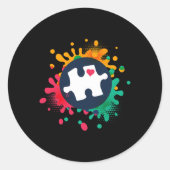 自閉症の意識パズルピース愛の自閉症サポート ラウンドシール (正面)