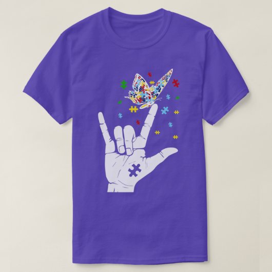 自閉症の意識私はあなたを愛する手話し言語 Tシャツ (デザイン正面)