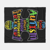 自閉症の意識賛美ハートメンズウィメンズキッズキル フリースブランケット (正面(横))