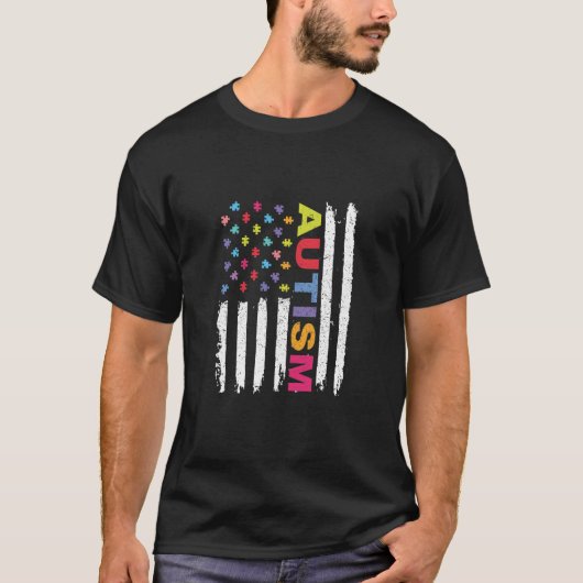 自閉症の意識 – パズルフラグTシャツ Tシャツ (正面)