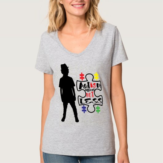 自閉症の意識 – 女性の基本的なVネックTシャツ Tシャツ (正面)