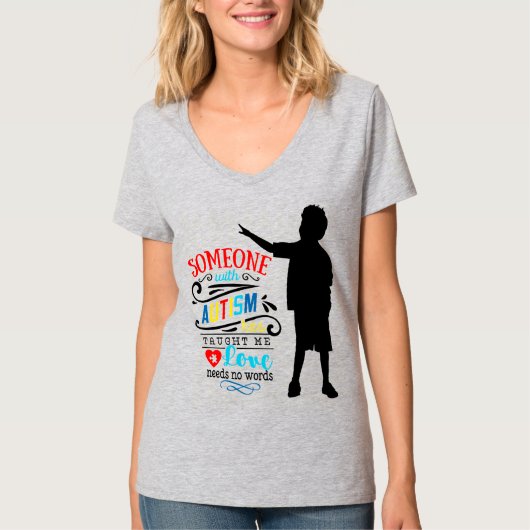 自閉症の意識 – 女性の基本的なVネックTシャツ Tシャツ (正面)