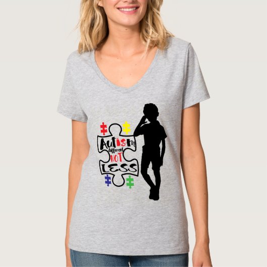 自閉症の意識 – 女性の基本的なVネックTシャツ Tシャツ (正面)