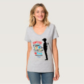 自閉症の意識 – 女性の基本的なVネックTシャツ Tシャツ (正面フル)