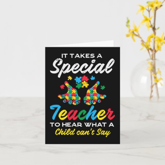 自閉症の戦争を言えない子供を聞く特別な先生 カード (黄色い花)