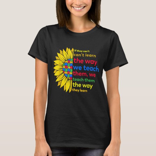 自閉症の教え先生ウェイ学自閉症のひまわり Tシャツ (正面)