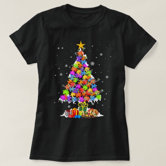 自閉症の木クリスマスパジャマ自閉症意識ホリ Tシャツ (デザイン正面)