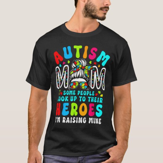 自閉症の母がヒーローグルーヴィ乱雑Bun自閉症Aw Tシャツ (正面)