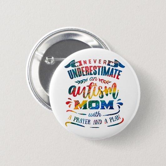 自閉症の母の虹を過小評価しない 缶バッジ (正面&裏面)