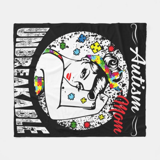 自閉症の母は破れない自閉症意識のギフト フリースブランケット (正面(横))