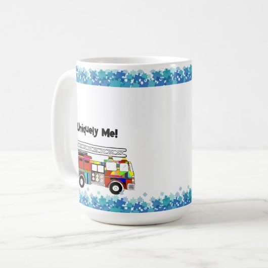 自閉症の消防車のパズル作品 コーヒーマグカップ (正面左)