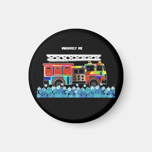 自閉症の消防車のパズル作品 マグネット (正面)