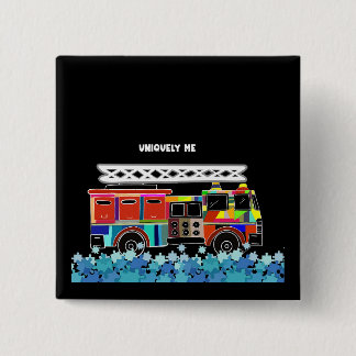 自閉症の消防車のパズル作品 缶バッジ