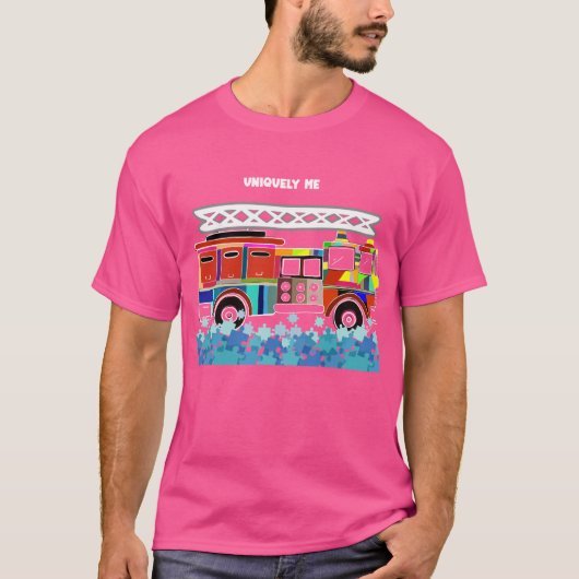 自閉症の消防車のパズル作品 Tシャツ (正面)