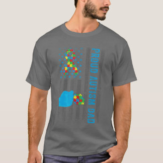 自閉症の父を誇りに思うアメリカ国旗USA自閉症啓発 Tシャツ
