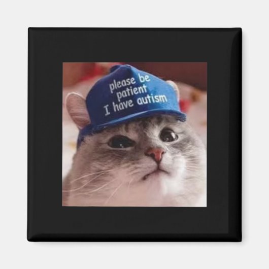 自閉症の猫を飼っている時は我慢しておもしろいくれ マグネット (正面)