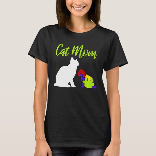 自閉症の猫好きママ Asperger ASD 自閉症スペクトラム Tシャツ (正面)