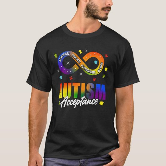 自閉症の理解と受容Tシャツインフィニティシンボル Tシャツ (正面)
