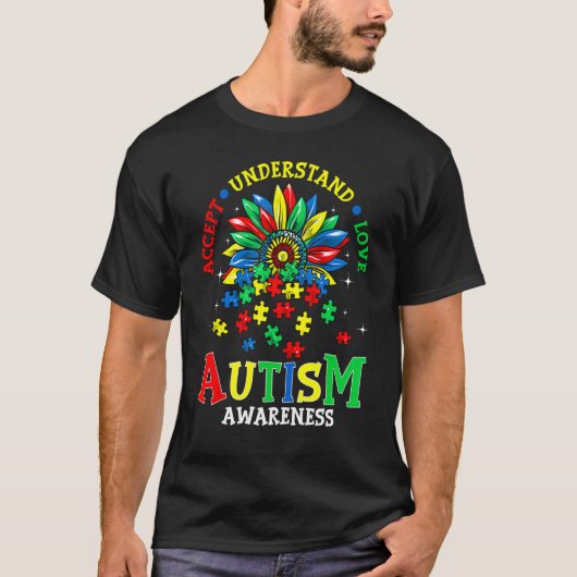自閉症の理解を深めるシャツ 受け入れる 理解する 愛する 自閉症 Tシャツ (正面)