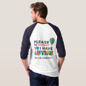 自閉症の理解を 自閉症なので辛抱してください Tシャツ (裏面フル)