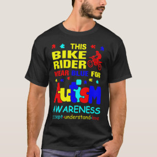 自閉症の自転車ライダー衣服ブルー Tシャツ