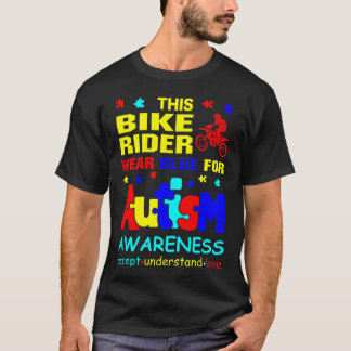 自閉症の自転車ライダー衣服ブルー Tシャツ