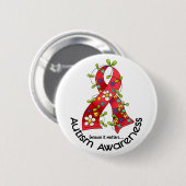 自閉症の花のリボン1 缶バッジ (正面&裏面)