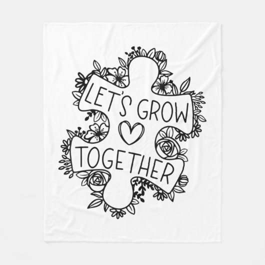 自閉症の認知月間Tシャツで一緒に成長しよう フリースブランケット (正面)