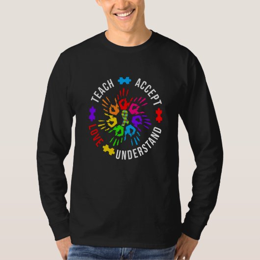 自閉症の認識先生教え受け入れ理解 Tシャツ (正面)