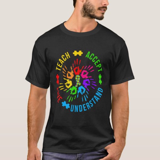 自閉症の認識先生教え受け入れ理解 Tシャツ (正面)