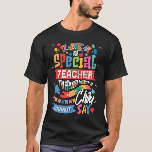 自閉症の認識先生特別な取り教え組み Tシャツ (正面)