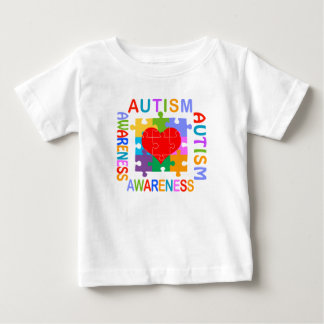 自閉症の認識度のハート ベビーTシャツ