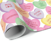 自閉症の認識度のバレンタインのハートキャンデーのことわざ ラッピングペーパー (ロールコーナー)